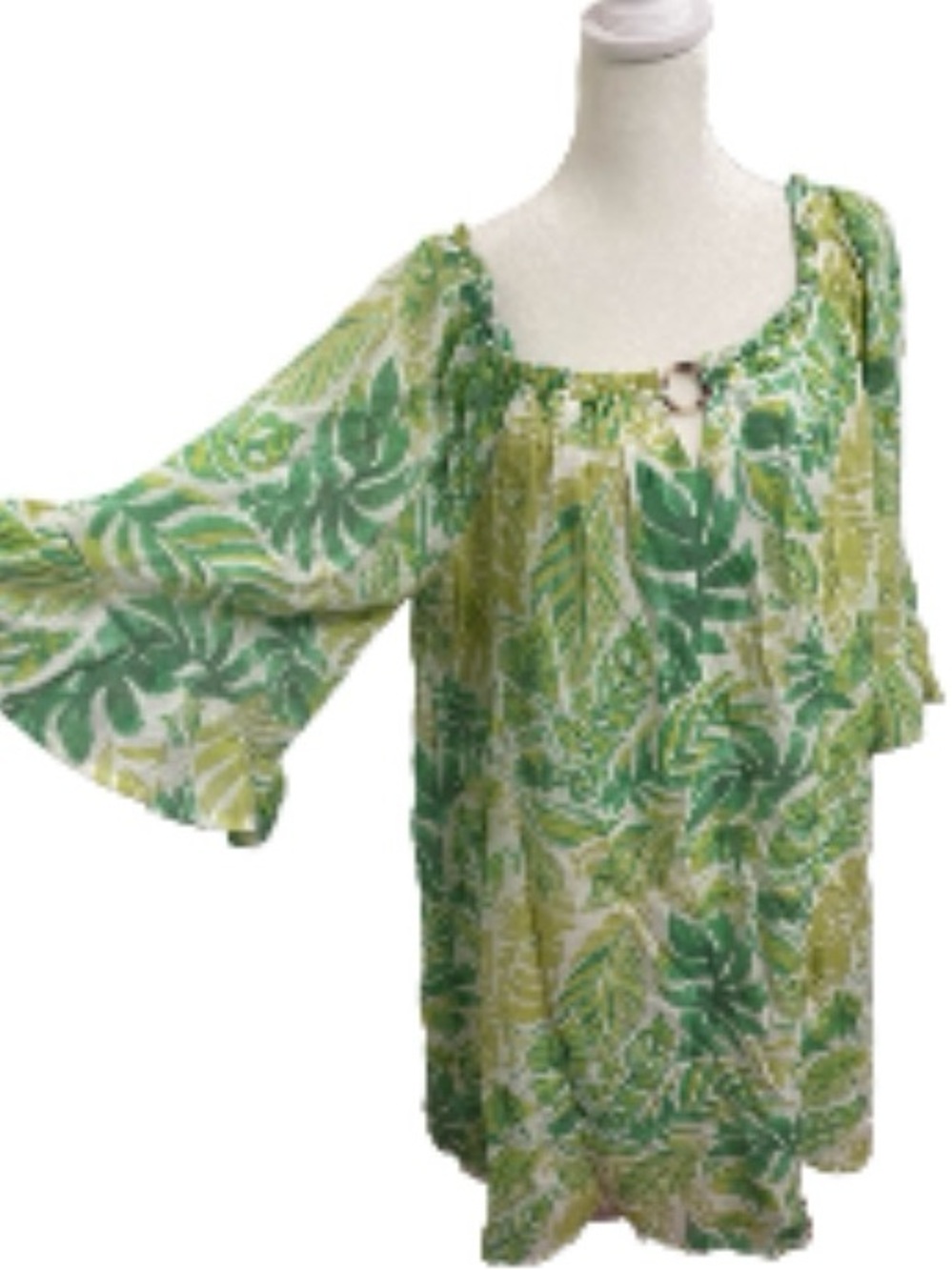 EC Naïf Green Tropical Print Women's Midi Dress Plus Size 1X